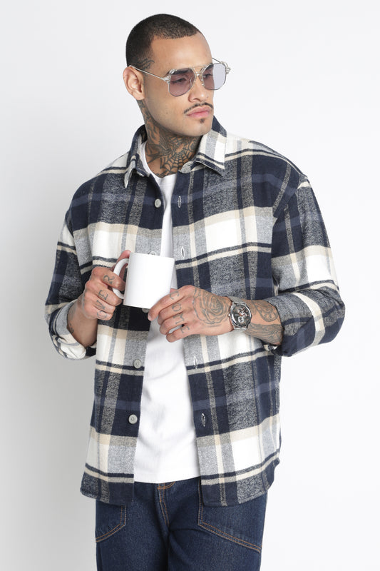 Brushed Check Casual Shirt Navy White