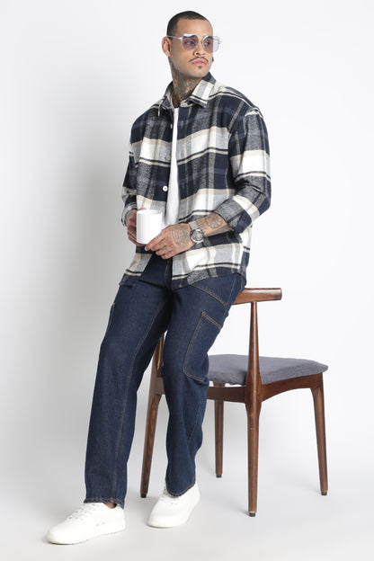 Brushed Check Casual Shirt Navy White