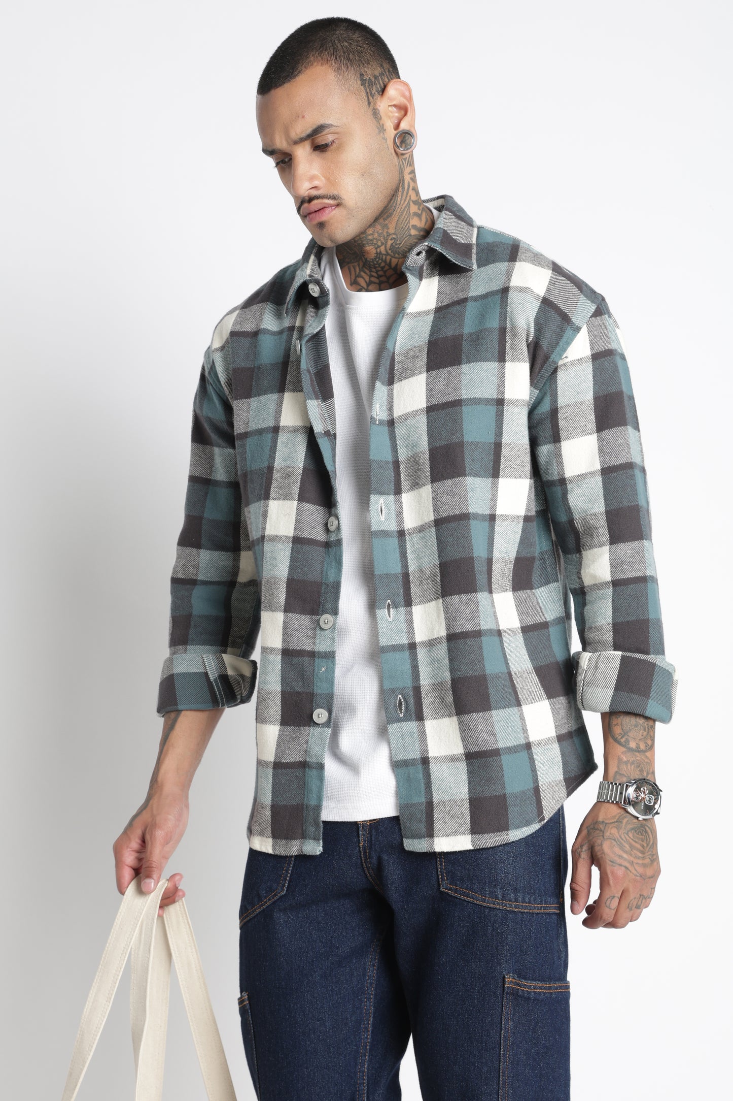 Brushed Check Casual Shirt Grey