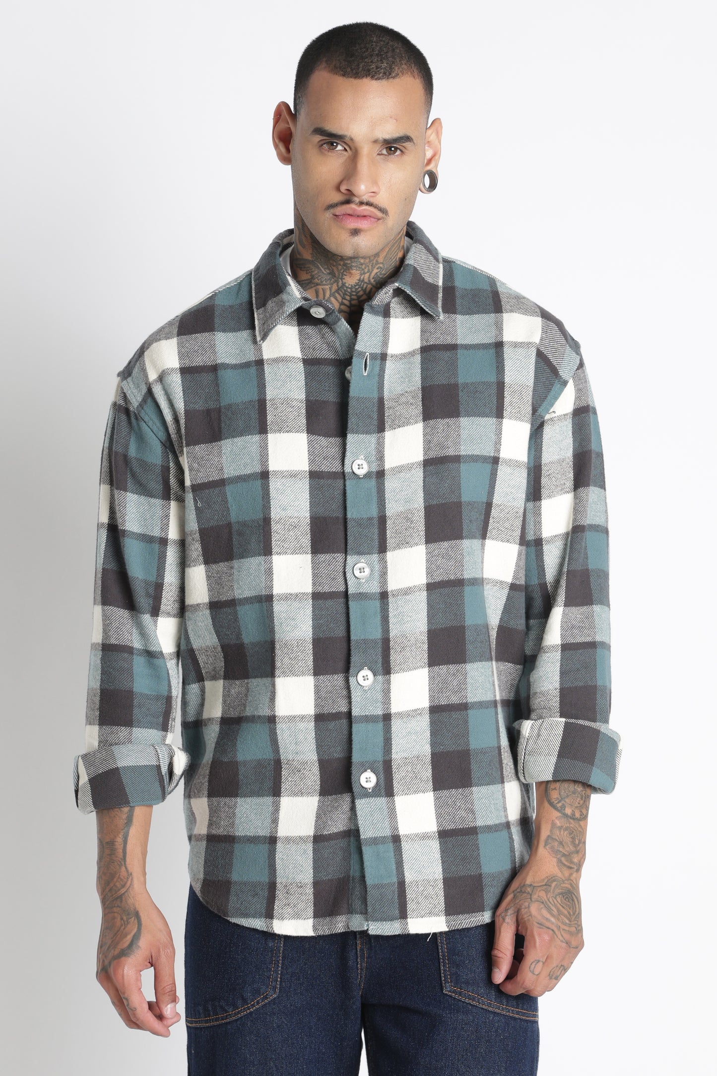 Brushed Check Casual Shirt Grey