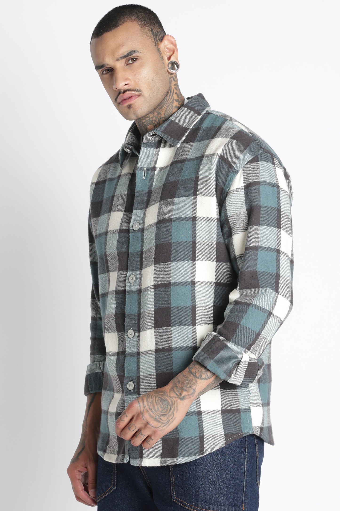 Brushed Check Casual Shirt Grey