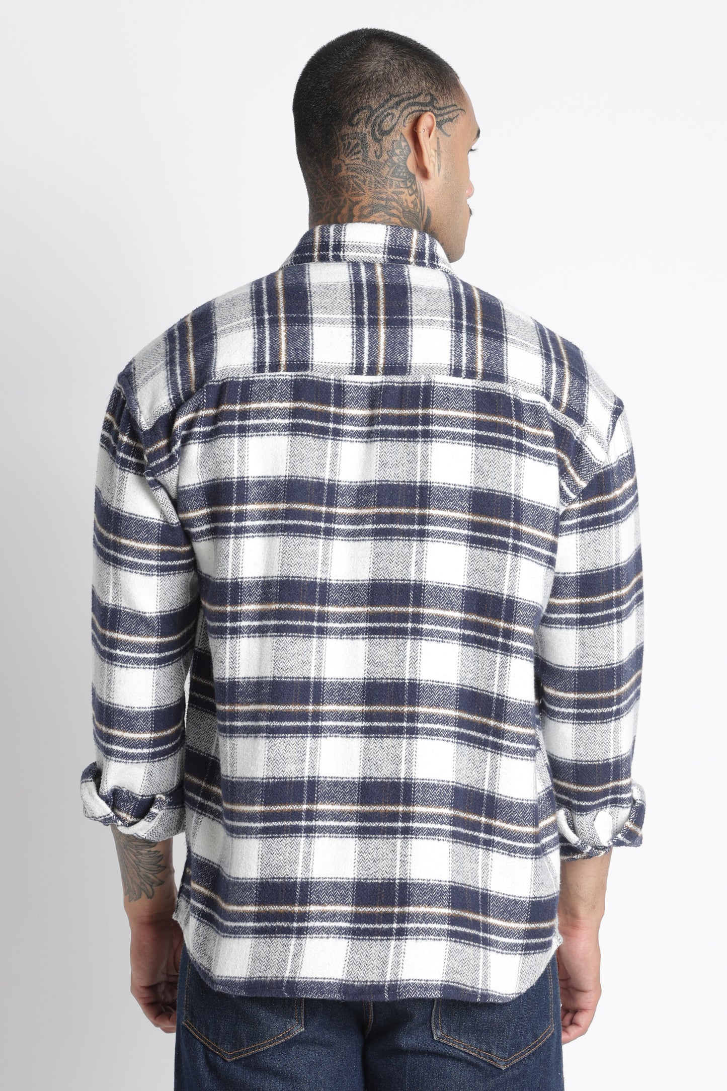 Brushed Check Casual Shirt White Navy