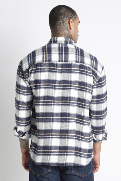 Brushed Check Casual Shirt White Navy