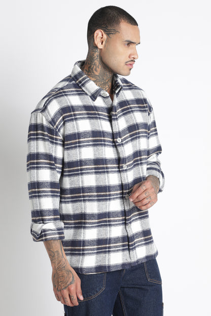 Brushed Check Casual Shirt White Navy