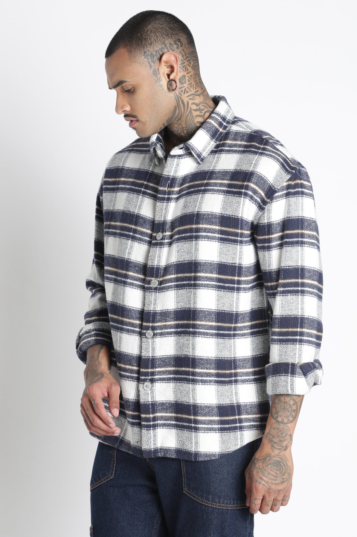 Brushed Check Casual Shirt White Navy