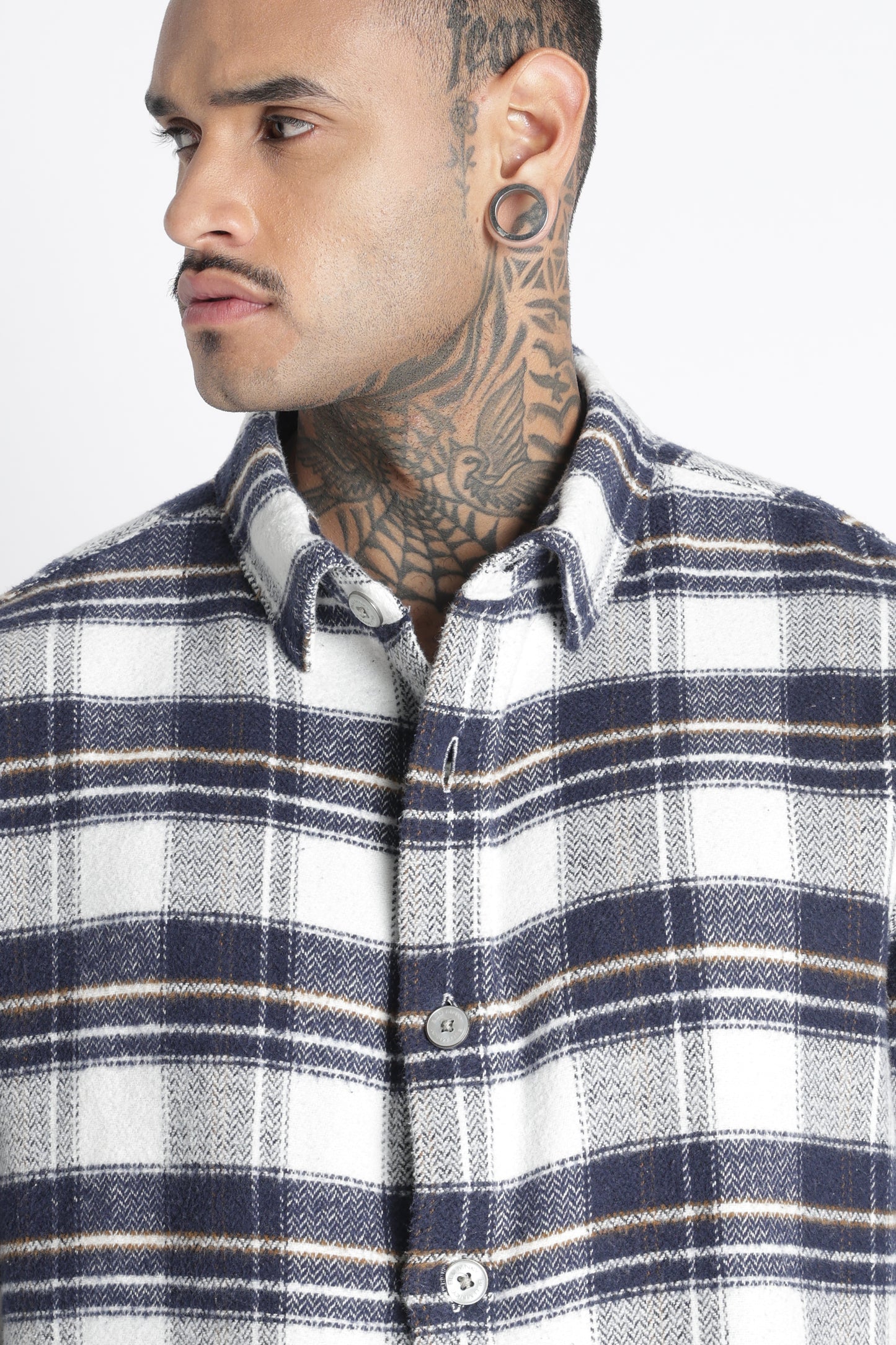 Brushed Check Casual Shirt White Navy