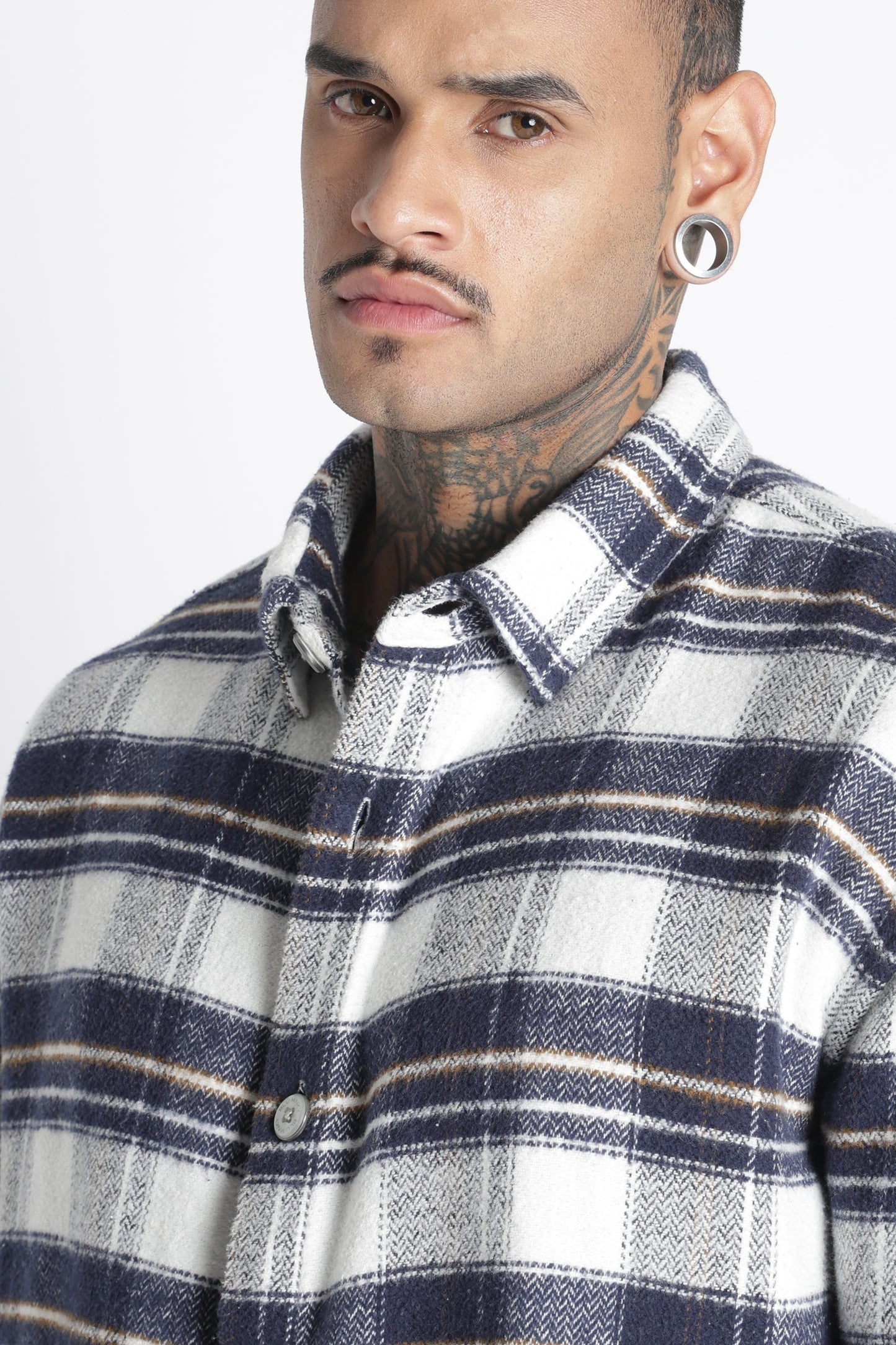 Brushed Check Casual Shirt White Navy