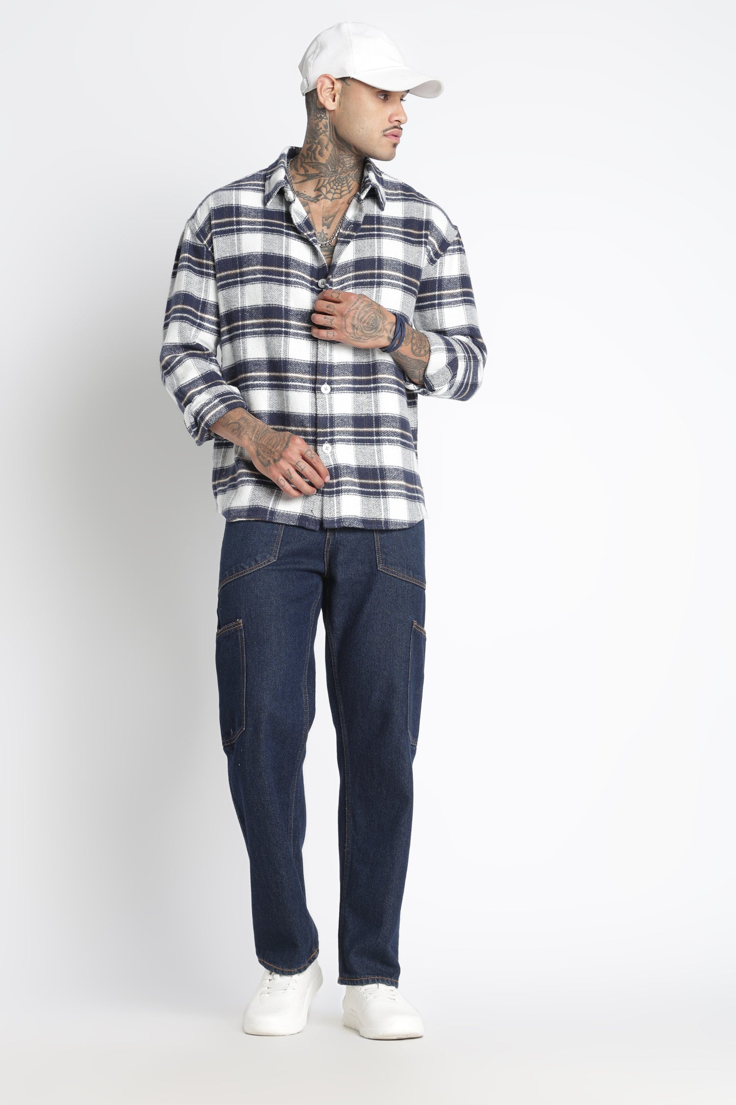 Brushed Check Casual Shirt White Navy