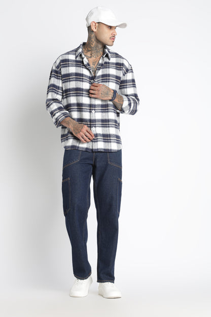 Brushed Check Casual Shirt White Navy