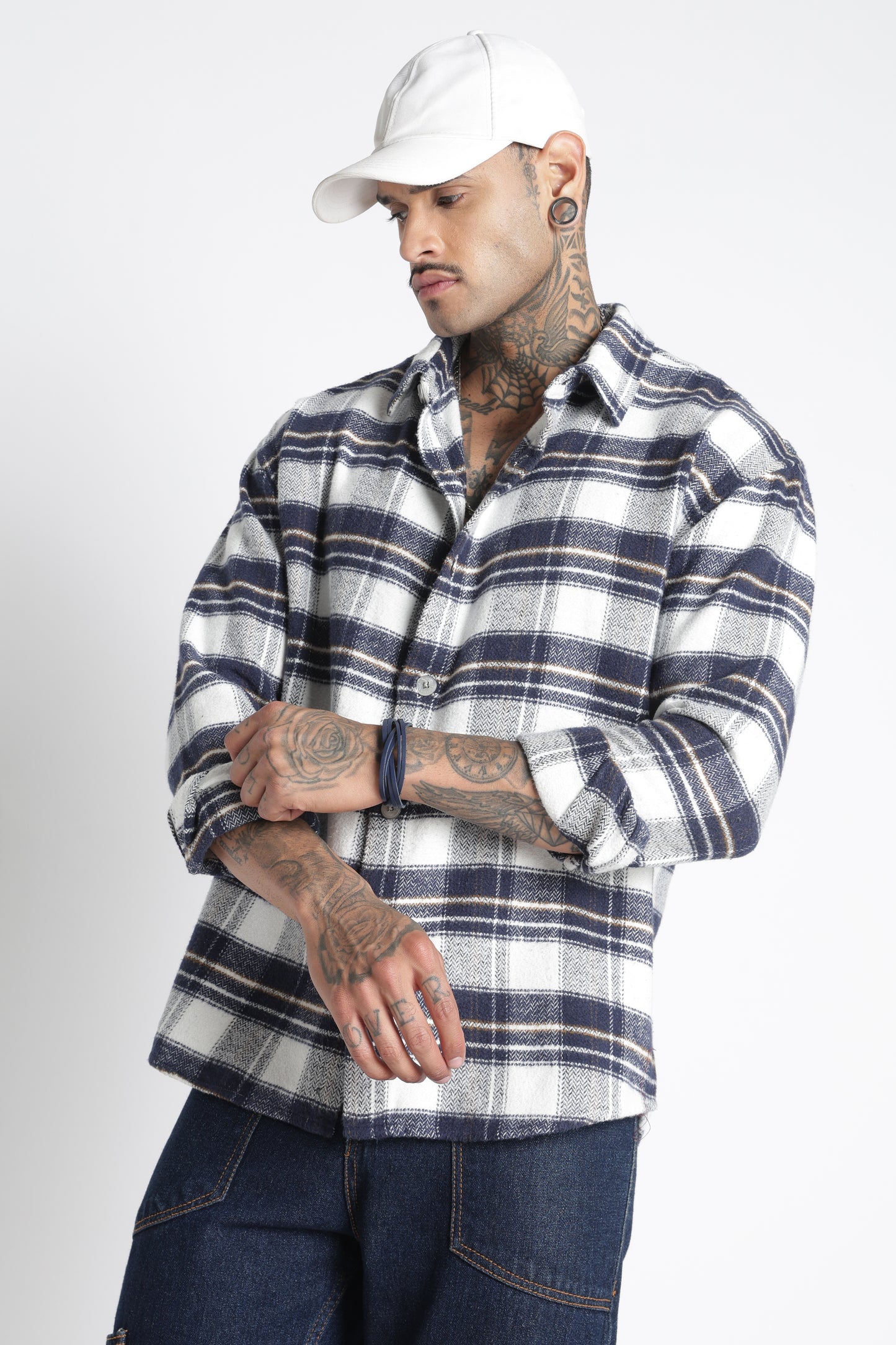 Brushed Check Casual Shirt White Navy