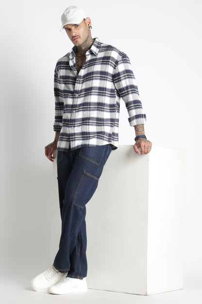 Brushed Check Casual Shirt White Navy