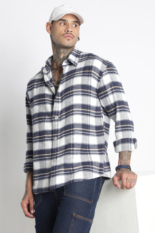 Brushed Check Casual Shirt White Navy