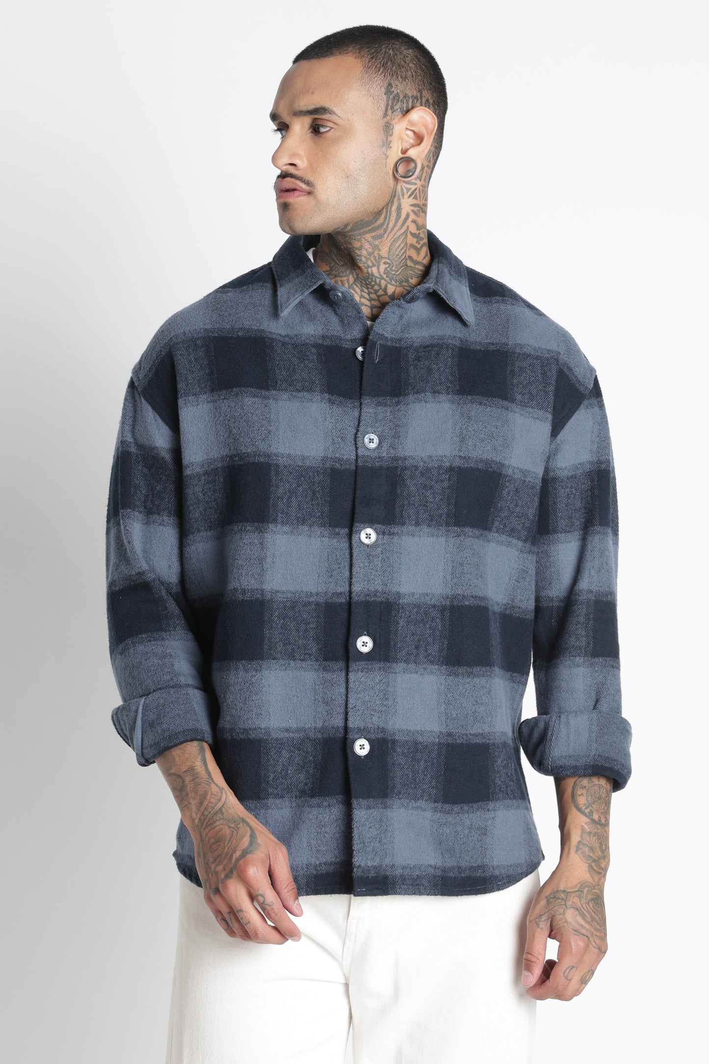 Brushed Check Casual Shirt Blue