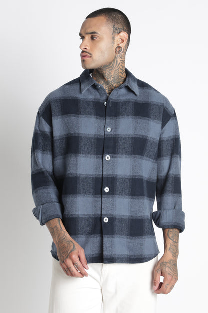 Brushed Check Casual Shirt Blue