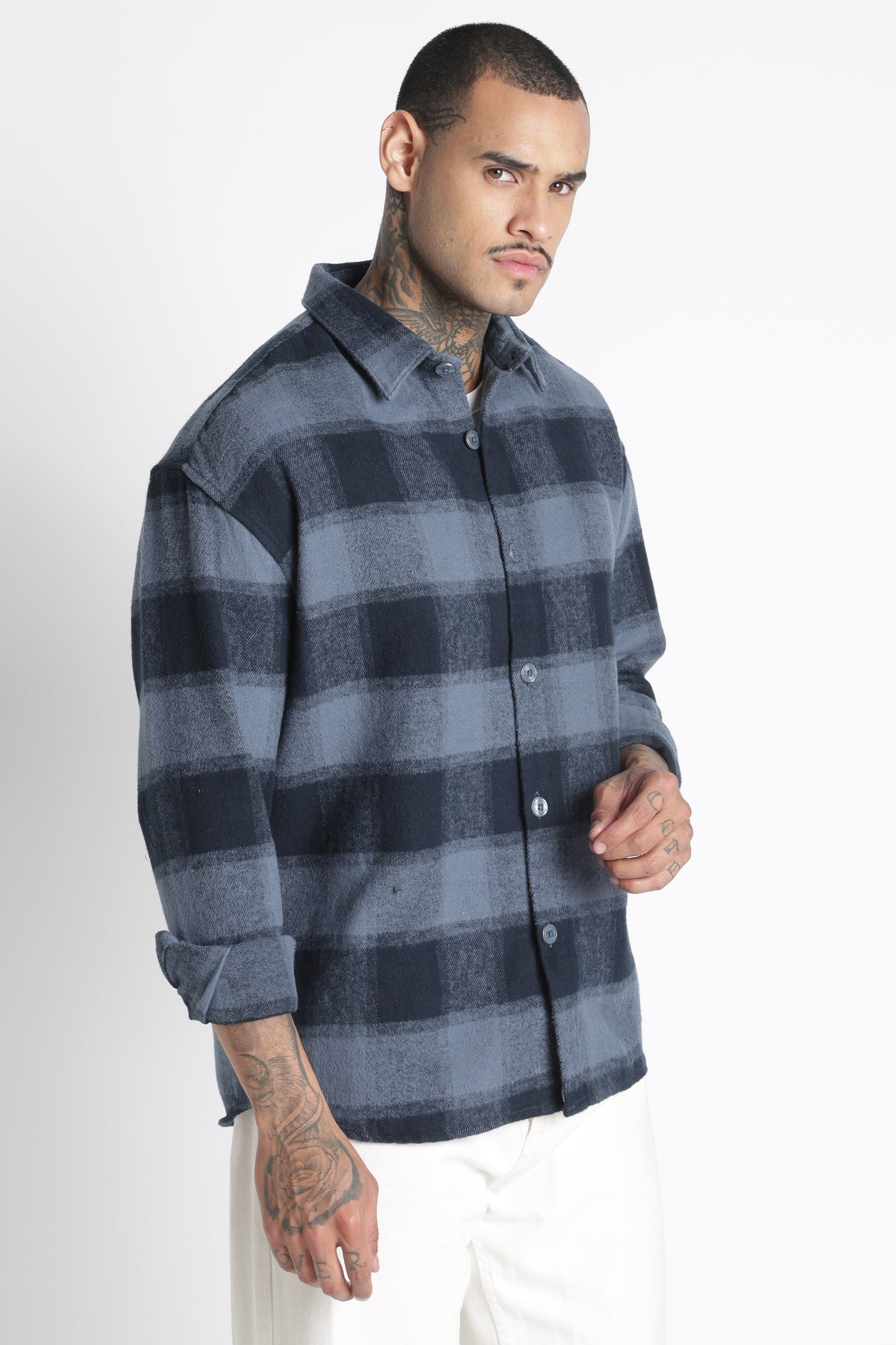 Brushed Check Casual Shirt Blue