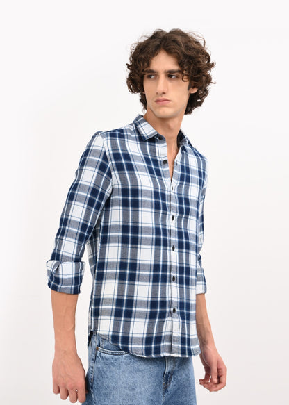 Textured Dobby Check Shirt Blue