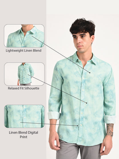 Digital Print Linen Blend Shirt Sky blue