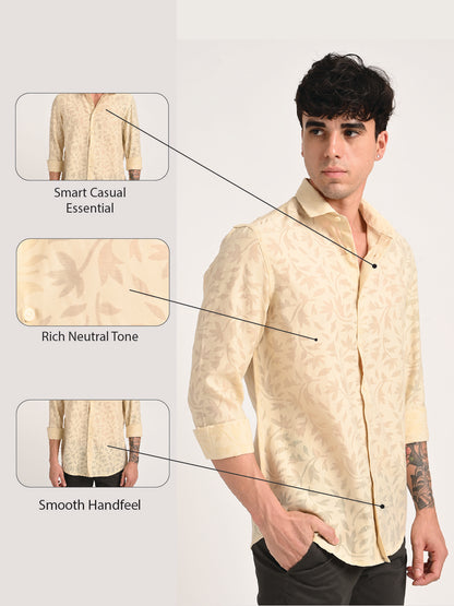 Slim Fit Nylon Burnout Shirt Beige