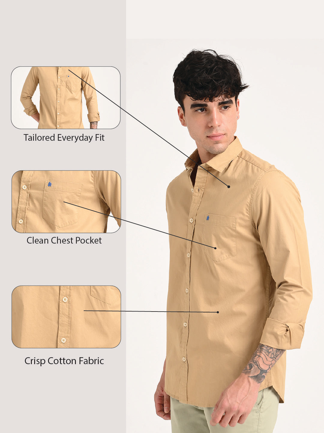 Cotton Shirt with Chest Pocket Cream