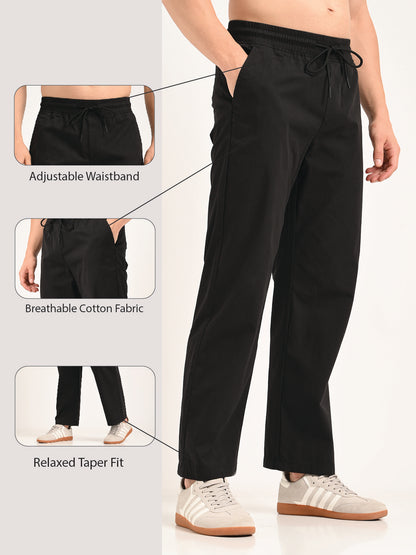 Cotton Style Trousers with Drawcord Black