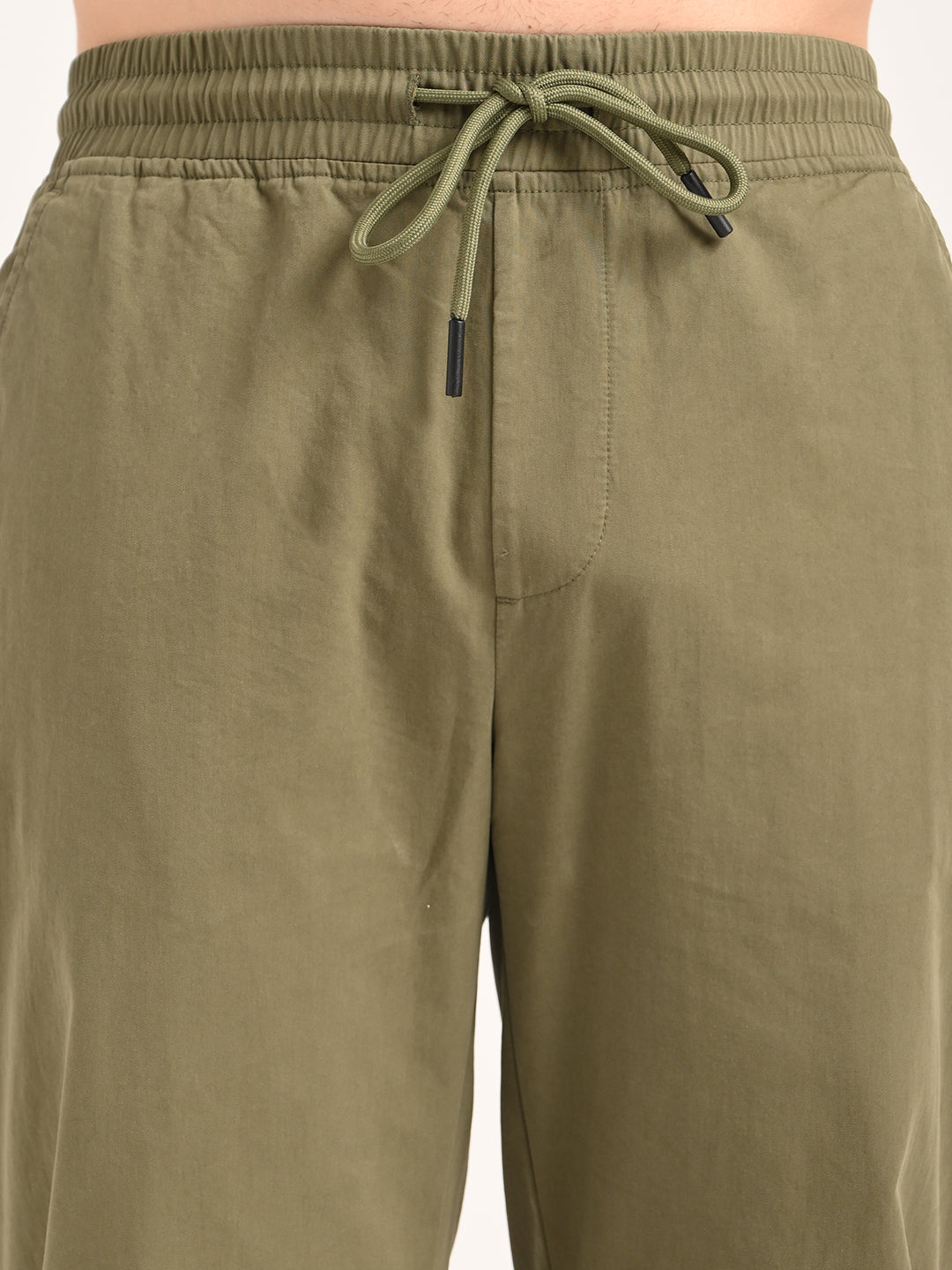 Cotton Style Trousers with Drawcord Green