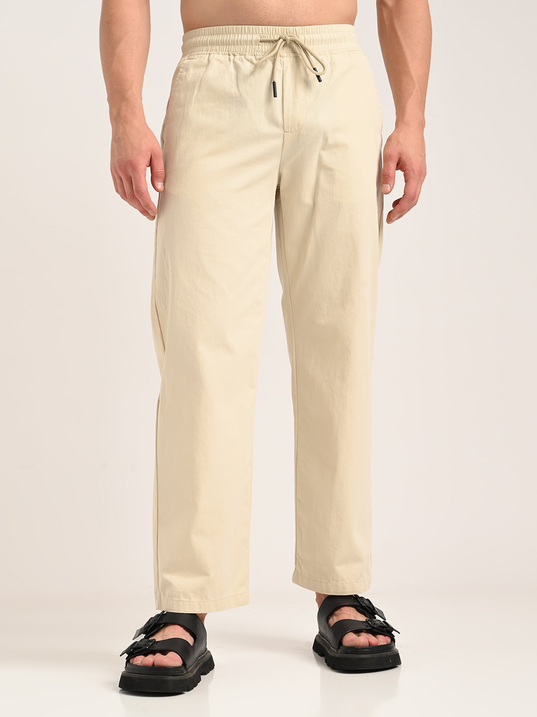 Cotton Style Trousers with Drawcord Cream
