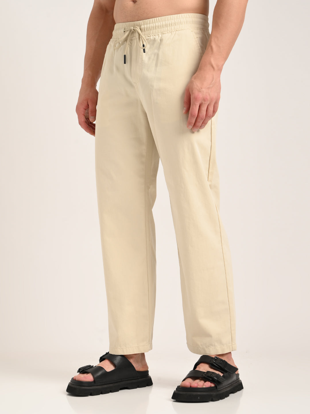 Cotton Style Trousers with Drawcord Cream