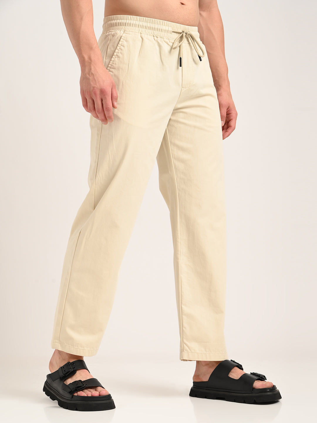 Cotton Style Trousers with Drawcord Cream