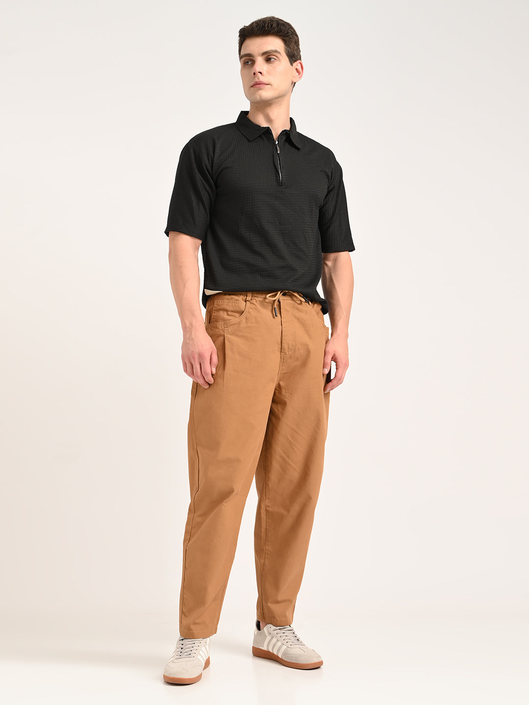 Relaxed Cotton Trousers with Drawcord Khaki
