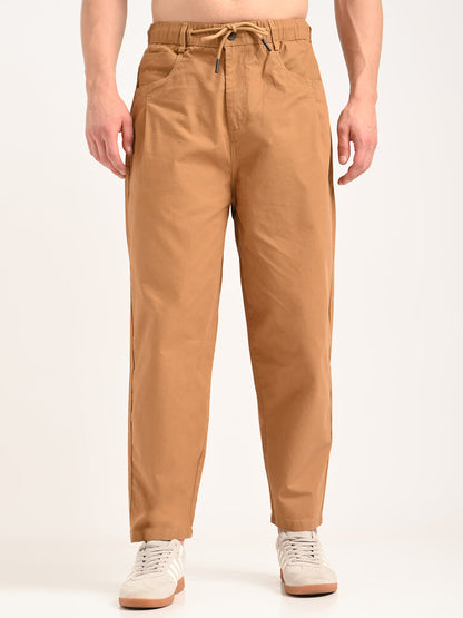 Relaxed Cotton Trousers with Drawcord Khaki