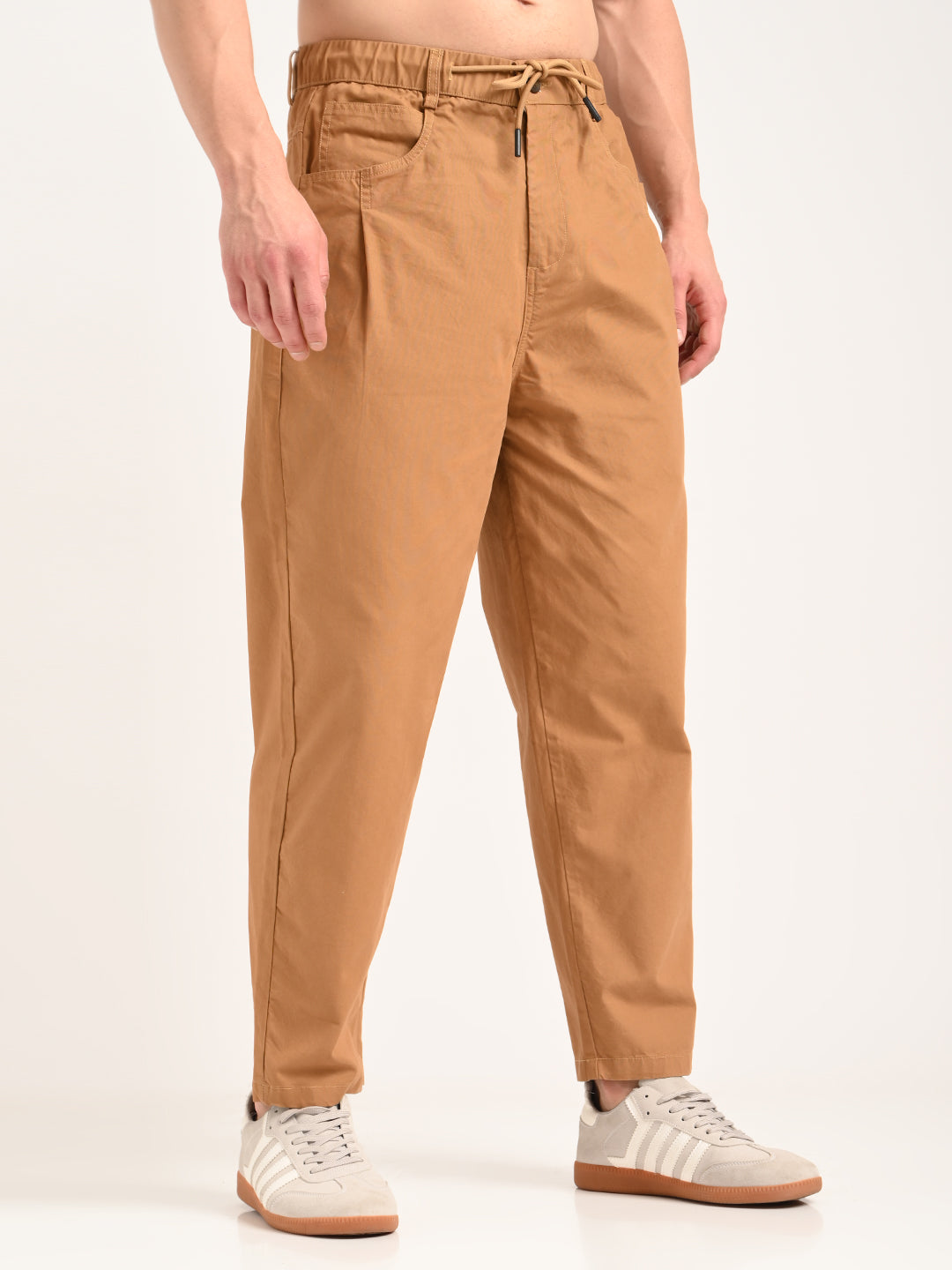 Relaxed Cotton Trousers with Drawcord Khaki