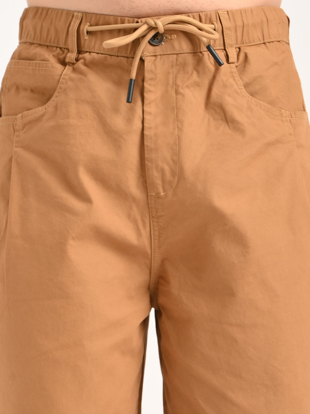 Relaxed Cotton Trousers with Drawcord Khaki