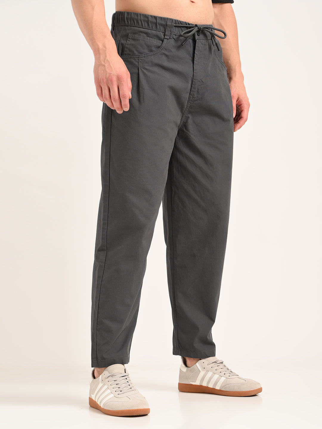 Relaxed Cotton Trousers with Drawcord Grey