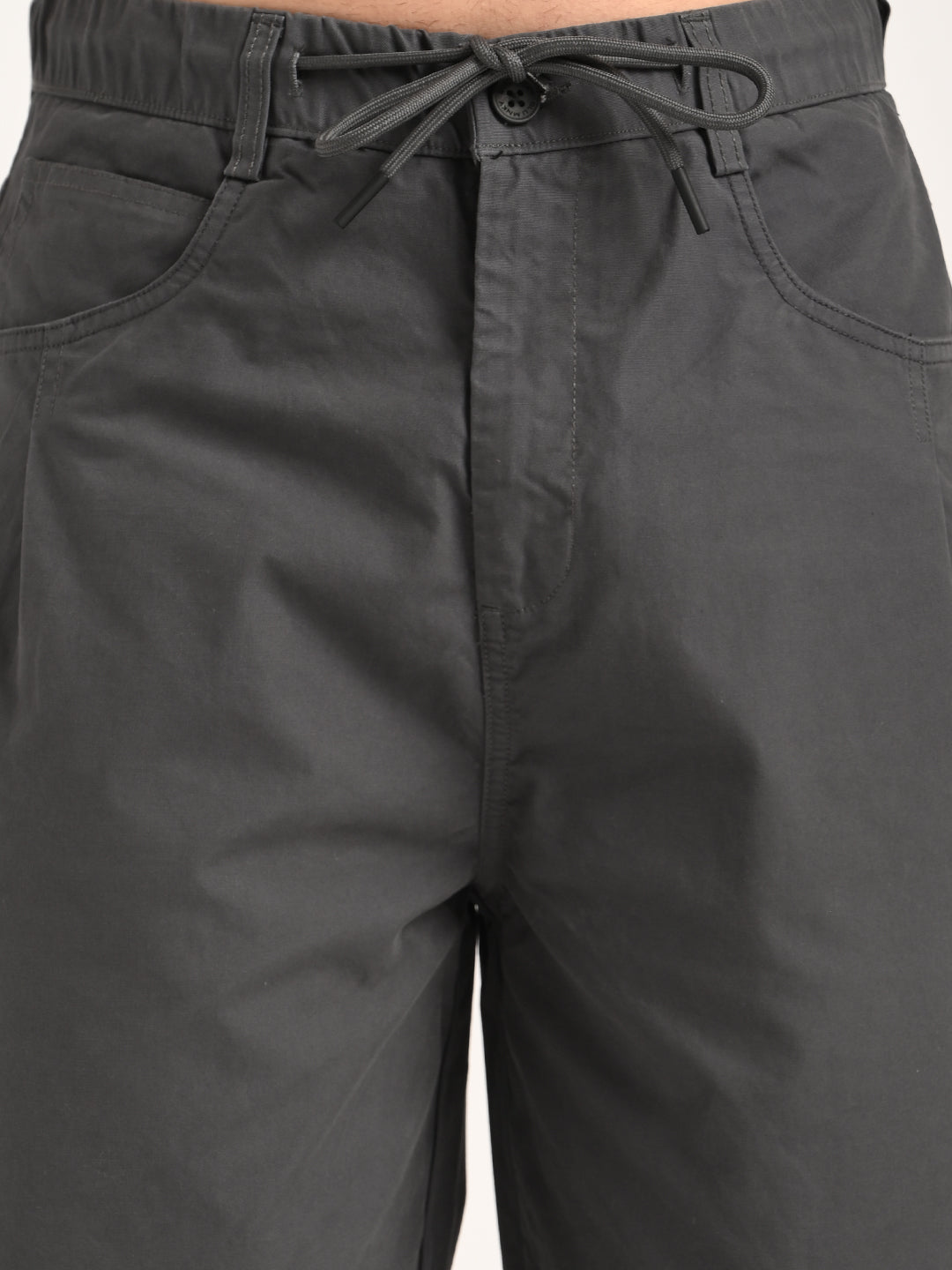 Relaxed Cotton Trousers with Drawcord Grey