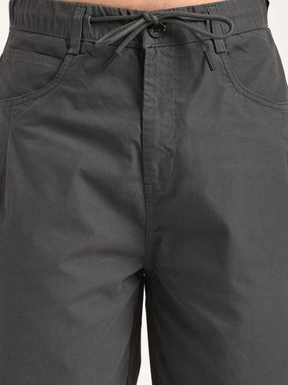 Relaxed Cotton Trousers with Drawcord Grey