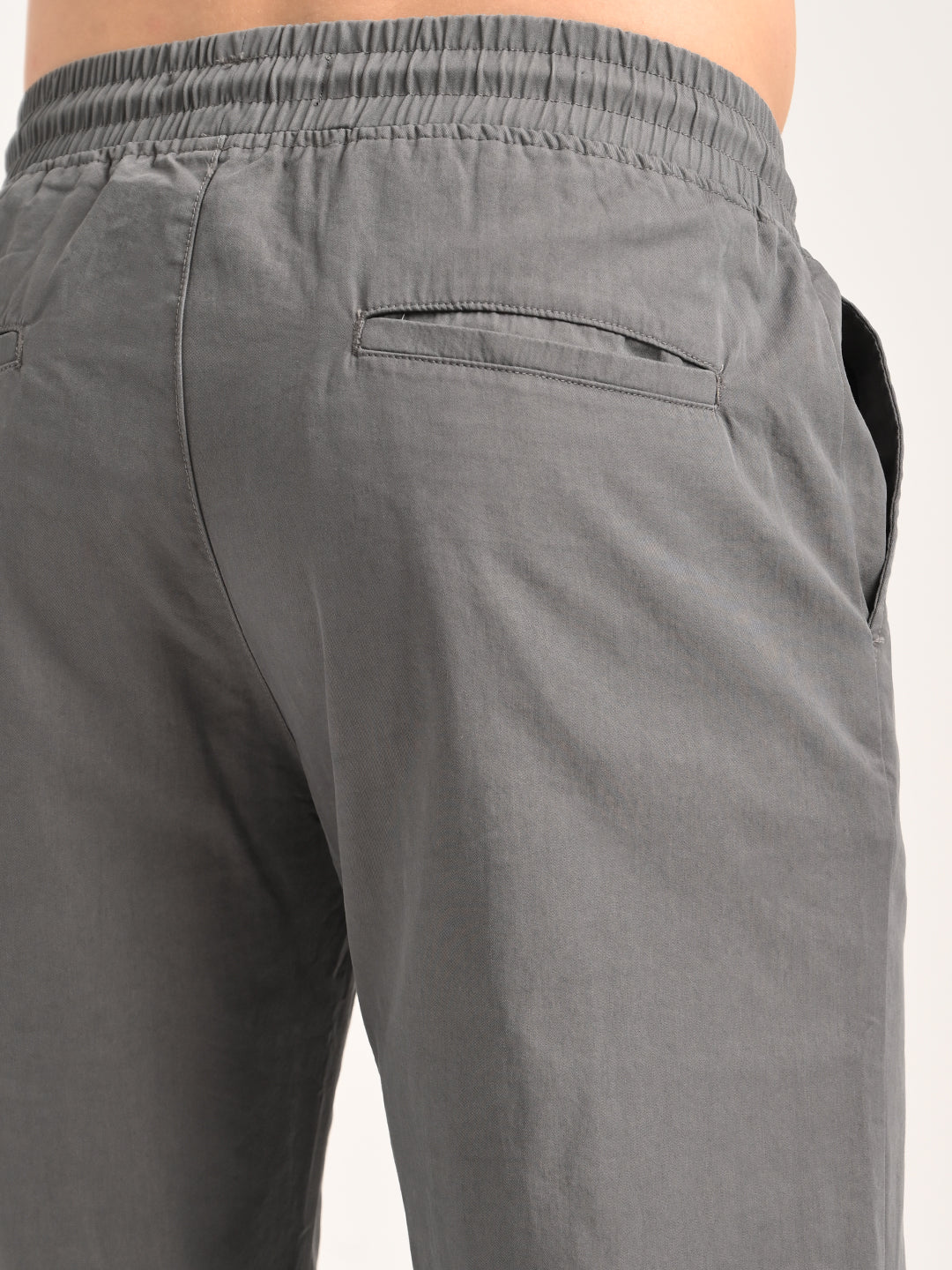 Cotton Style Trousers with Drawcord Grey