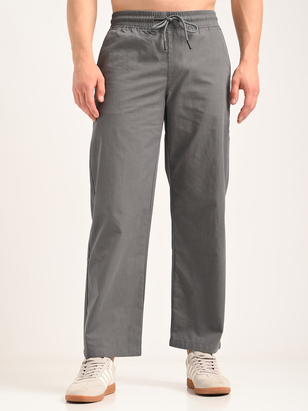 Cotton Style Trousers with Drawcord Grey