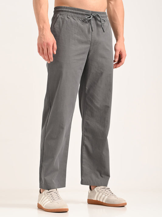 Cotton Style Trousers with Drawcord Grey