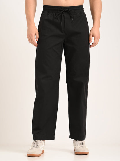 Cotton Style Trousers with Drawcord Black