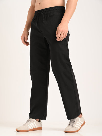 Cotton Style Trousers with Drawcord Black