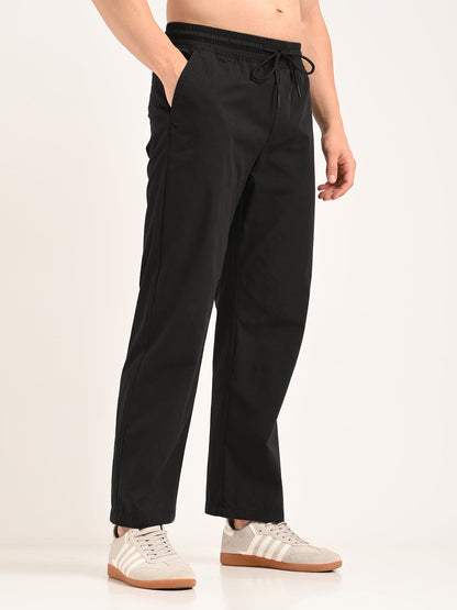 Cotton Style Trousers with Drawcord Black