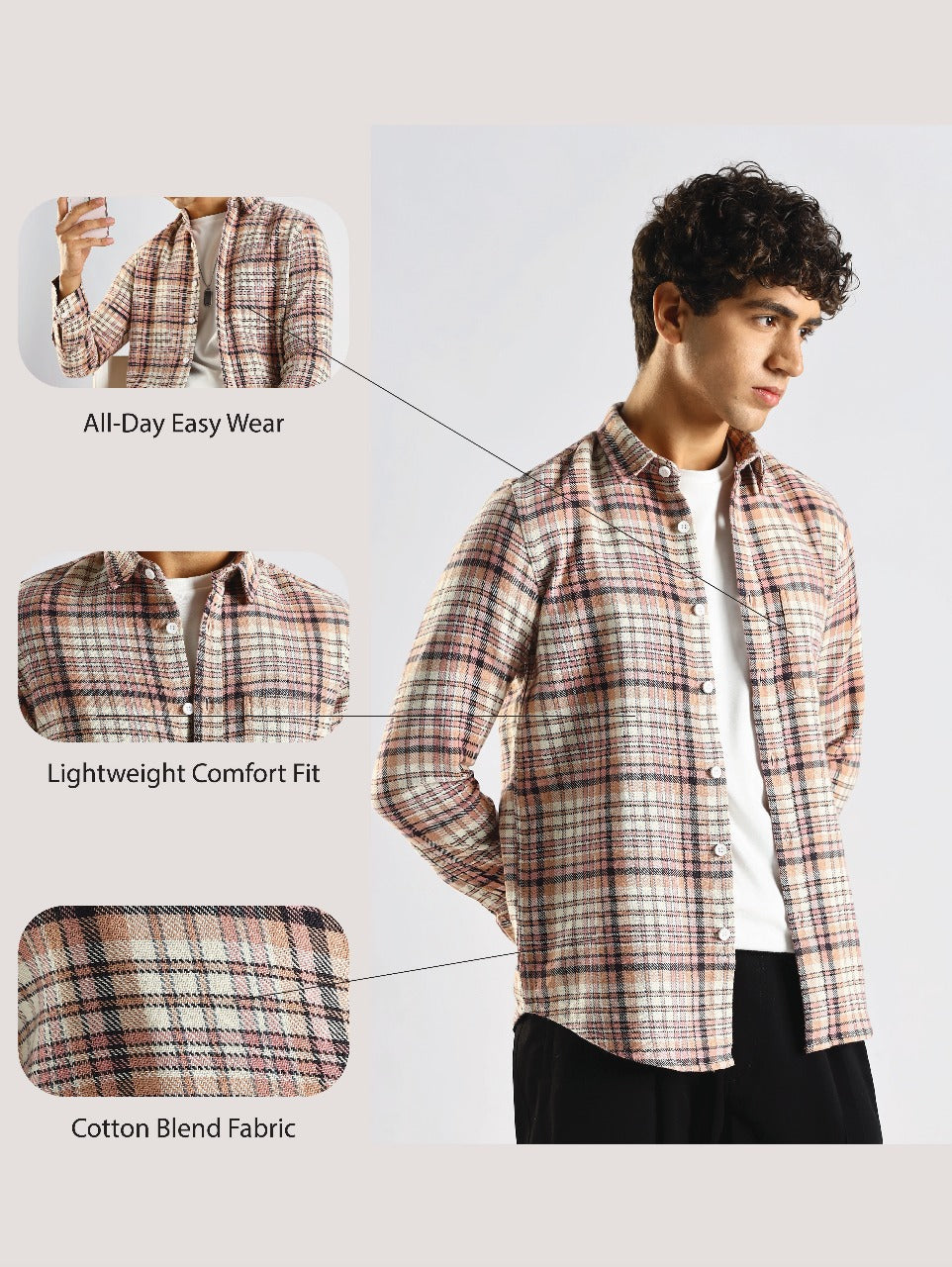 Cotton Blend Checked Shirt Lt Pink