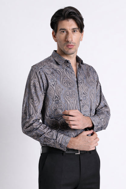 Floral Digital Print Shirt Blue Brown