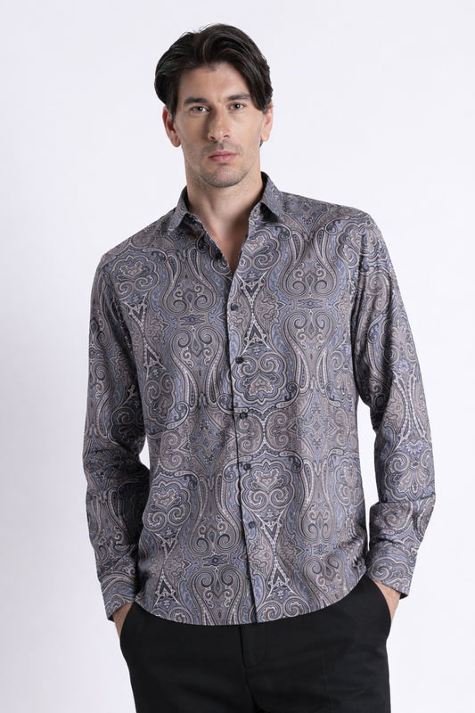 Floral Digital Print Shirt Blue Brown