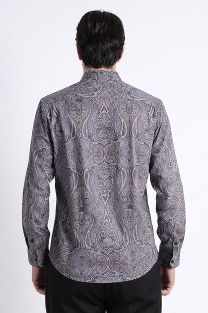Floral Digital Print Shirt Blue Brown