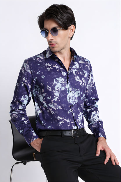 Floral Digital Print Shirt Dk Blue