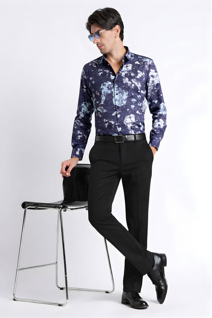 Floral Digital Print Shirt Dk Blue