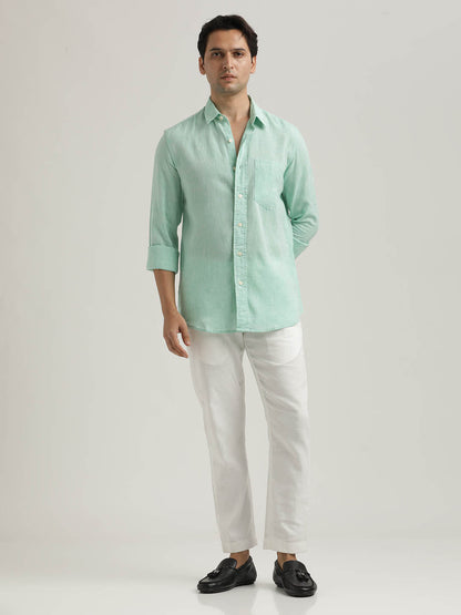 Linen-Cotton Blend Shirt Lt Green