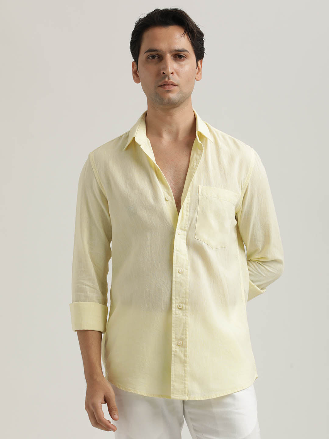 Linen-Cotton Blend Shirt Yellow