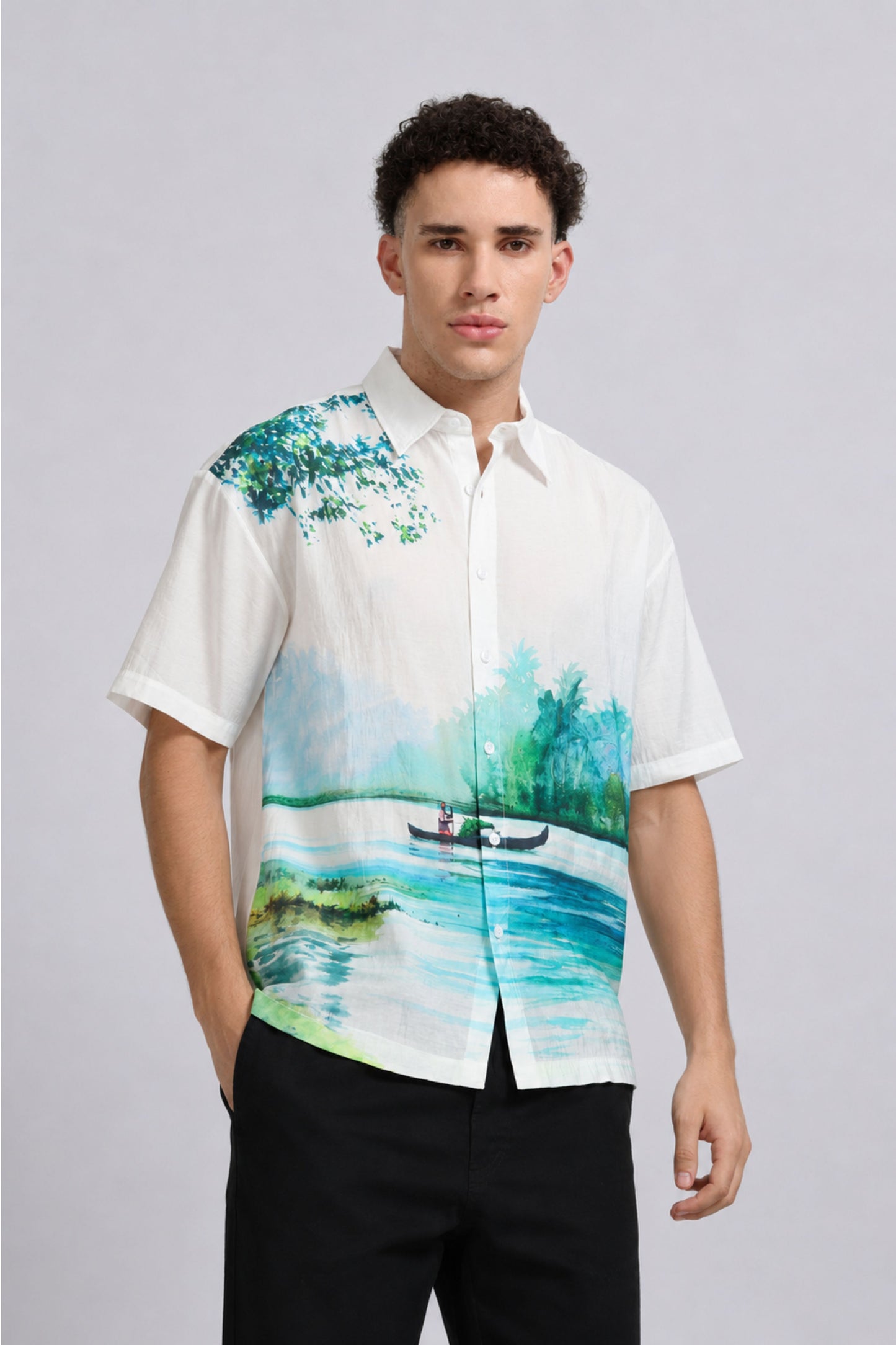 "Floating Along The Backwaters" Oversized Print Shirt